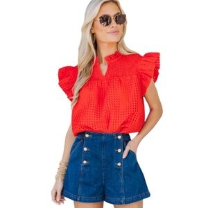 Sunday Dreaming Women Red Textured Blouse Sz Medium